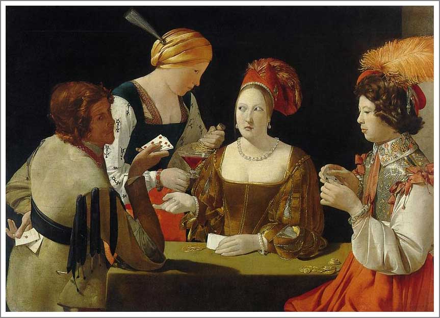 手描き 油絵 複製画 模写 ジョルジュ・ド・ラトゥール「ダイヤのエースを持ついかさま師」 F20(72.7×60.6cm)サイズ 額付き 送料無料