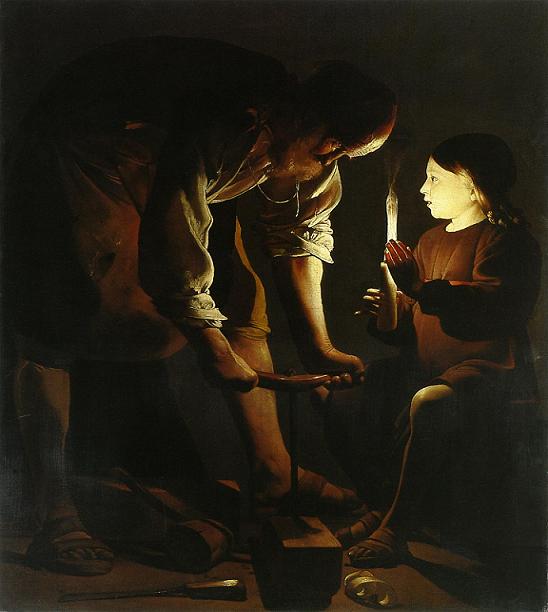 手描き 油絵 模写 複製画 ジョルジュ・ド・ラトゥール「大工の聖ヨセフ」 F12(60.6×50.0cm)サイズ 額付き 送料無料