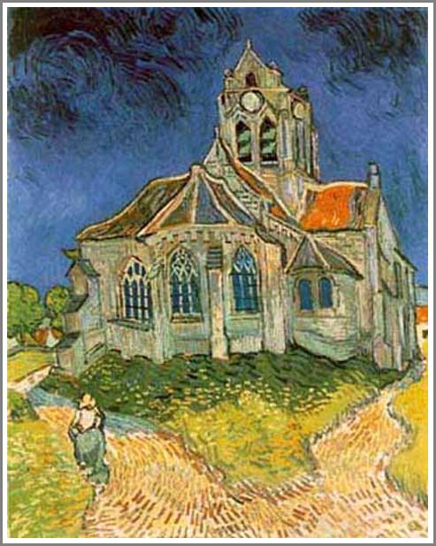 手描き 油絵 複製画 模写 フィンセント・ファン・ゴッホ「オーヴェールの教会」 F20(72.7×60.6cm)サイズ 額付き 送料無料