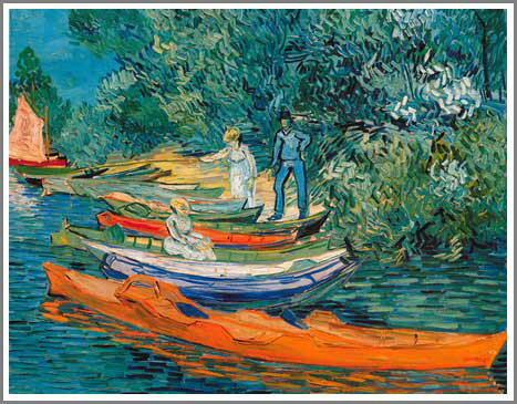 手描き 油絵 複製画 模写 フィンセント・ファン・ゴッホ「オワーズ川岸」 F20(72.7×60.6cm)サイズ 額付き 送料無料