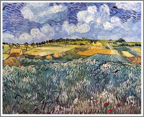 手描き 油絵 複製画 模写 フィンセント・ファン・ゴッホ「雨雲のあるオーヴェールの野」 F20(72.7×60.6cm)サイズ 額付き 送料無料