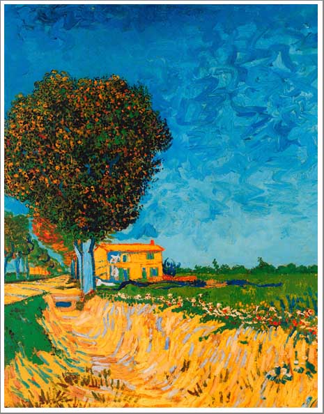 手描き 油絵 複製画 模写 フィンセント・ファン・ゴッホ「家のある並木道」 F20(72.7×60.6cm)サイズ 額付き 送料無料
