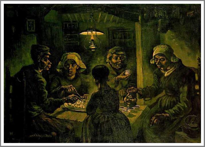 手描き 油絵 模写 複製画 フィンセント・ファン・ゴッホ「じゃがいもを食べる人たち」 F15(65.2×53.0cm)サイズ 額付き 送料無料