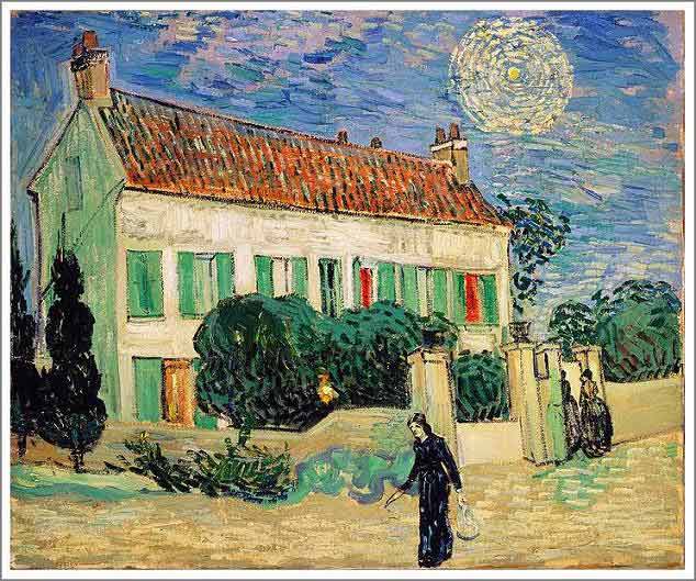 手描き 油絵 模写 複製画 フィンセント・ファン・ゴッホ「夜の白い家」 F15(65.2×53.0cm)サイズ 額付き 送料無料