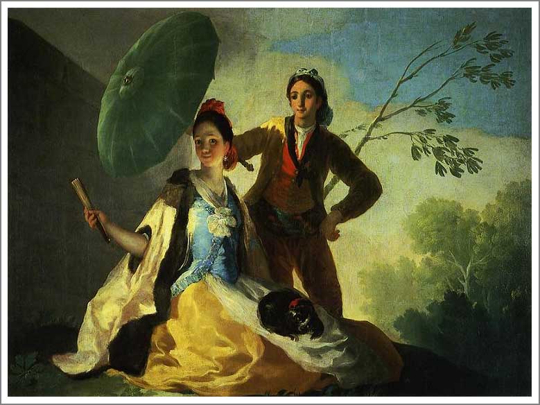 手描き 油絵 複製画 模写 フランシスコ・デ・ゴヤ「日傘」 F20(72.7×60.6cm)サイズ 額付き 送料無料