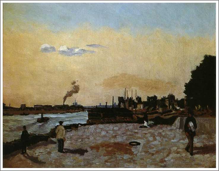 手描き 油絵 模写 複製画 アルマン・ギヨマン「パリに流れるセーヌ川」 F12(60.6×50.0cm)サイズ 額付き 送料無料