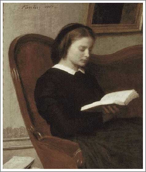 手描き 油絵 複製画 模写 アンリ・ファンタン=ラトゥール「読書をする女」 F20(72.7×60.6cm)サイズ 額付き 送料無料