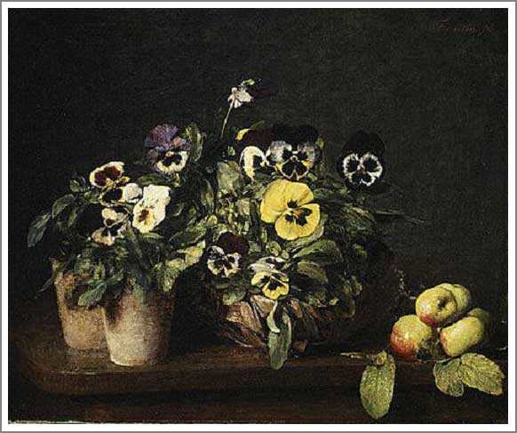 手描き 油絵 複製画 模写 アンリ・ファンタン=ラトゥール「パンジーの静物」 F20(72.7×60.6cm)●プレゼント・ギフト・風水にも人気な名画の絵画(油...