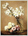 手描き 油絵 模写 複製画 アンリ・ファンタン=ラトゥール「薔薇とユリ」 F15(65.2×53.0cm)サイズ 額付き 送料無料