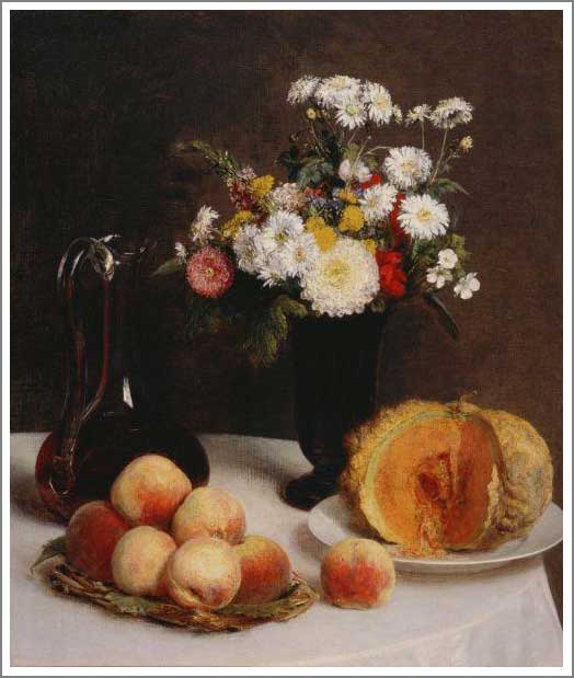 手描き 油絵 複製画 模写 アンリ・ファンタン=ラトゥール「花と果物、ワイン容れのある静物」 F20(72.7×60.6cm)●プレゼント・ギフト・風水にも人気...