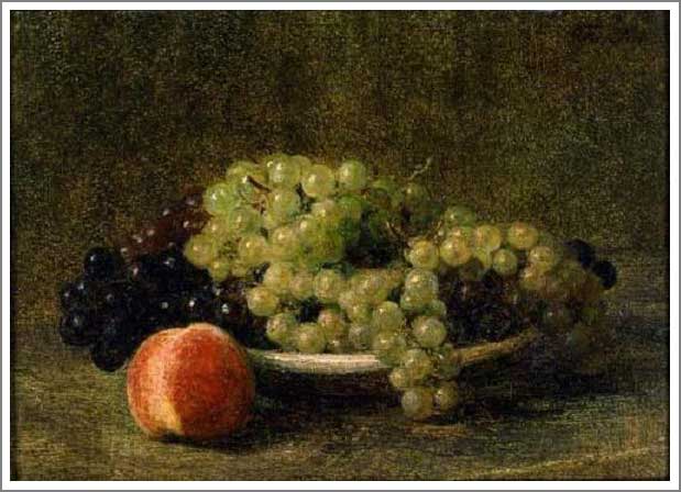 手描き 油絵 模写 複製画 アンリ・ファンタン=ラトゥール「葡萄と桃のある静物」 F15(65.2×53.0cm)サイズ 額付き 送料無料