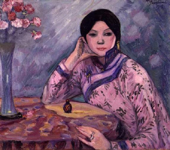 手描き 油絵 模写 複製画 藤島武二「匂い」 F15(65.2×53.0cm)サイズ 額付き 送料無料