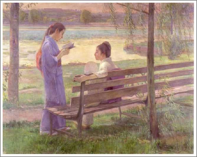 【送料無料】絵画:藤島武二「池畔納涼」●サイズF20(72.7×60.6cm)●プレゼント・ギフト・風水にも人気な名画の絵画(油絵複製画)オーダーメイド制作◆無...