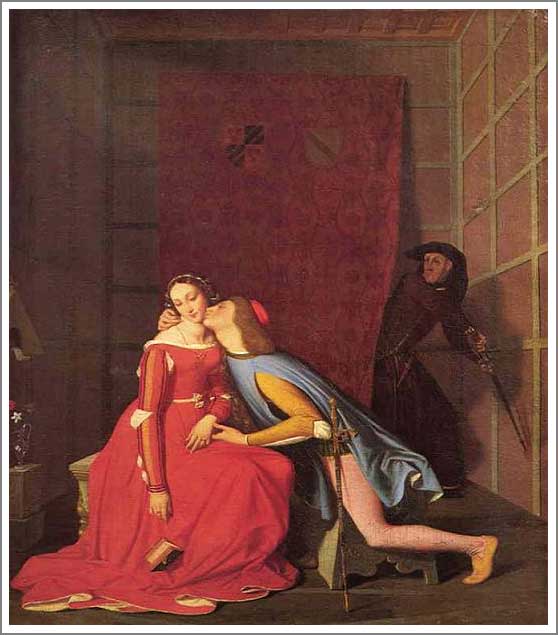 手描き 油絵 複製画 模写 ドミニク・アングル「パオロとフランチェスカを発見するジャンチョット」 F20(72.7×60.6cm)サイズ 額付き 送料無料