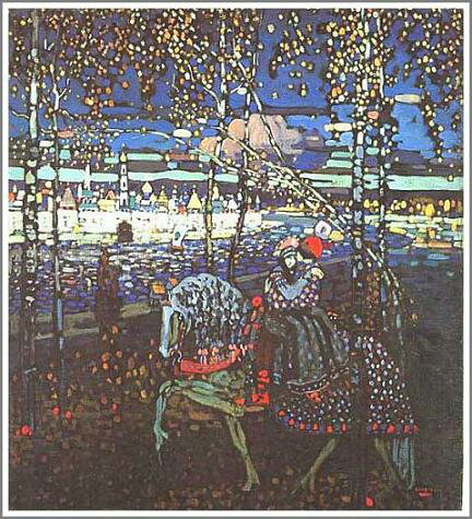 手描き 油絵 複製画 模写 ワシリー・カンディンスキー「Riding Couple」 F20(72.7×60.6cm)サイズ 額付き 送料無料