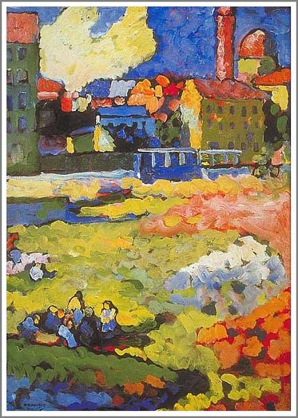 手描き 油絵 複製画 模写 ワシリー・カンディンスキー「Munich Shwabing」 F20(72.7×60.6cm)サイズ 額付き 送料無料