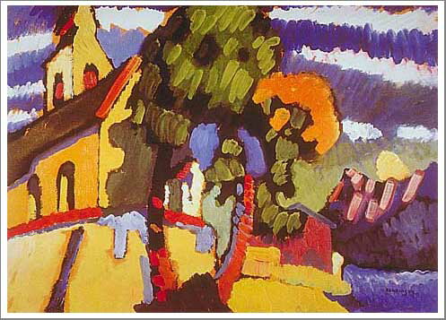 手描き 油絵 複製画 模写 ワシリー・カンディンスキー「Riegsee the Village Church」 F20(72.7×60.6cm)サイズ 額付き ...