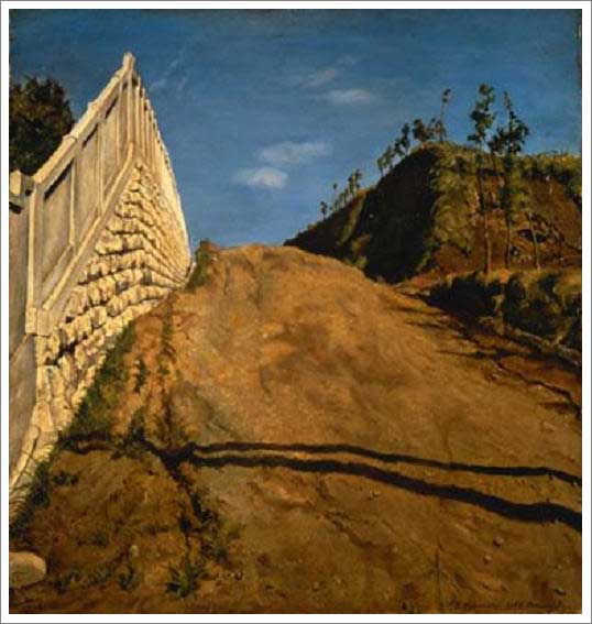 手描き 油絵 複製画 模写 岸田劉生「道路と土手と塀(切通之写生)」 F20(72.7×60.6cm)サイズ 額付き 送料無料