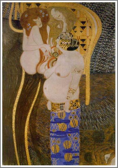 手描き 油絵 複製画 模写 グスタフ・クリムト「ベートーベン・フリーズ」 F20(72.7×60.6cm)サイズ 額付き 送料無料