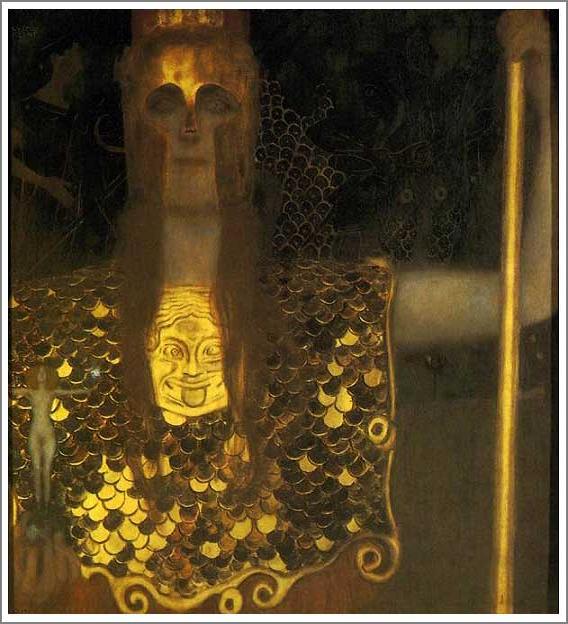 手描き 油絵 模写 複製画 グスタフ・クリムト「パラス・アテネ」 F15(65.2×53.0cm)サイズ 額付き 送料無料