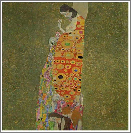 手描き 油絵 模写 複製画 グスタフ・クリムト「希望2」 F15(65.2×53.0cm)サイズ 額付き 送料無料