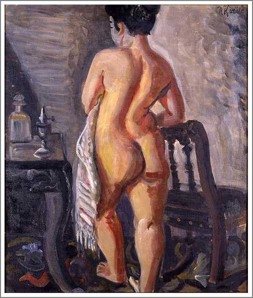 手描き 油絵 複製画 模写 小出楢重「裸女立像」 F20(72.7×60.6cm)サイズ 額付き 送料無料