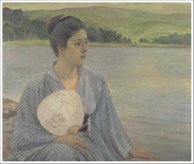 手描き 油絵 模写 複製画 黒田清輝「湖畔」 F15(65.2×53.0cm)サイズ プレゼント ギフト 贈り物 名画 オーダーメイド 額付き