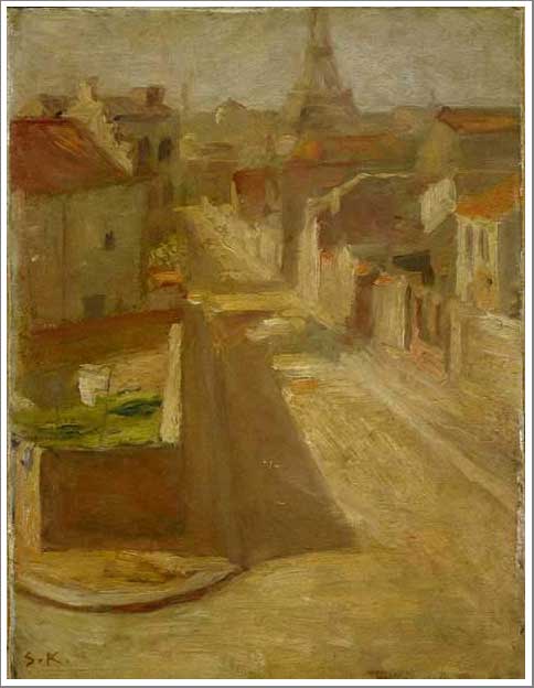 手描き 油絵 複製画 模写 黒田清輝「パリ風景」 F20(72.7×60.6cm)サイズ 額付き 送料無料