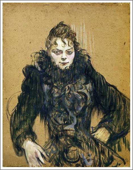 手描き 油絵 複製画 模写 ロートレック「黒いボアの女」 F20(72.7×60.6cm)サイズ 額付き 送料無料