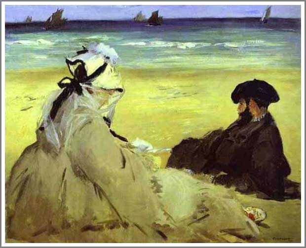 手描き 油絵 模写 複製画 エドゥアール・マネ「海辺にて」 F15(65.2×53.0cm)サイズ プレゼント ギフト 贈り物 名画 オーダーメイド 額付き
