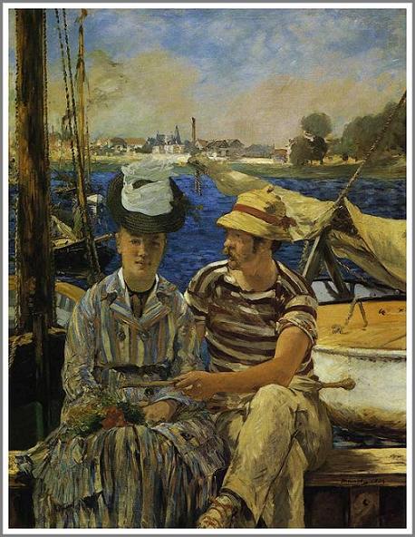 手描き 油絵 複製画 模写 エドゥアール・マネ「アルジャントゥーユ」 F20(72.7×60.6cm)サイズ 額付き 送料無料