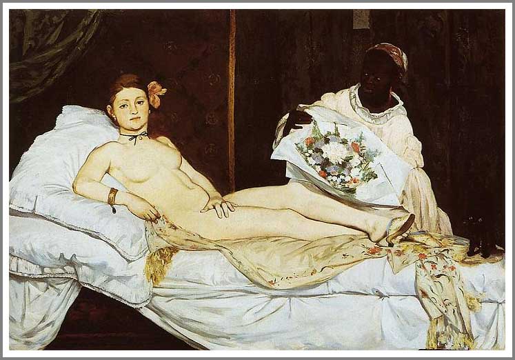 手描き 油絵 複製画 模写 エドゥアール・マネ「オランピア」 F20(72.7×60.6cm)サイズ 額付き 送料無料