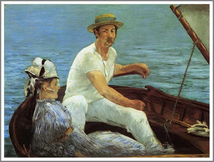 手描き 油絵 模写 複製画 エドゥアール・マネ「舟遊び」 F15(65.2×53.0cm)サイズ プレゼント ギフト 贈り物 名画 オーダーメイド 額付き