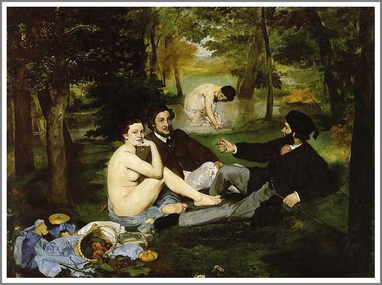 手描き 油絵 模写 複製画 エドゥアール・マネ「草上の昼食」 F12(60.6×50.0cm)サイズ 額付き 送料無料