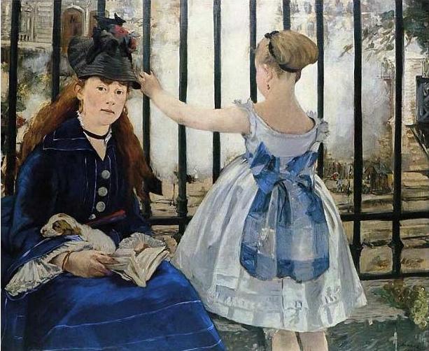 手描き 油絵 複製画 模写 エドゥアール・マネ「鉄道」 F20(72.7×60.6cm)サイズ 額付き 送料無料