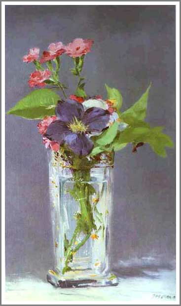 手描き 油絵 模写 複製画 エドゥアール・マネ「水晶の花瓶に活けたクレマチス」 F15(65.2×53.0cm)●プレゼント・ギフト・風水にも人気な名画の絵画(...