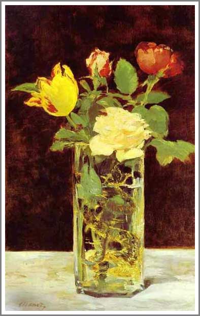 手描き 油絵 模写 複製画 エドゥアール・マネ「花瓶のローズとチューリップ」 F15(65.2×53.0cm)●プレゼント・ギフト・風水にも人気な名画の絵画(油...