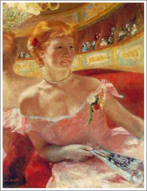 手描き 油絵 模写 複製画 メアリー・カサット「真珠の首飾りをつけた桟敷席のリディア」 F15(65.2×53.0cm)サイズ プレゼント ギフト 贈り物 名画...