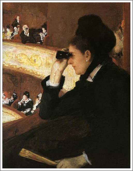 手描き 油絵 複製画 模写 メアリー・カサット「オペラ座にて」 F20(72.7×60.6cm)サイズ 額付き 送料無料