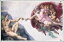 手描き 油絵 模写 複製画 ミケランジェロ・ブオナローティ「アダムの創造」 F12(60.6×50.0cm)サイズ 額付き 送料無料