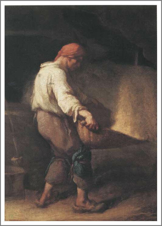 手描き 油絵 複製画 模写 フランソワ・ミレー「箕をふるう人」 F20(72.7×60.6cm)サイズ 額付き 送料無料