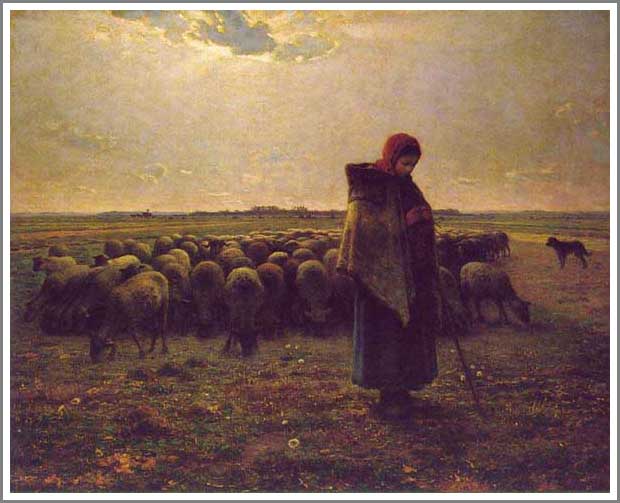 手描き 油絵 複製画 模写 フランソワ・ミレー「羊飼いの少女」 F20(72.7×60.6cm)サイズ 額付き 送料無料