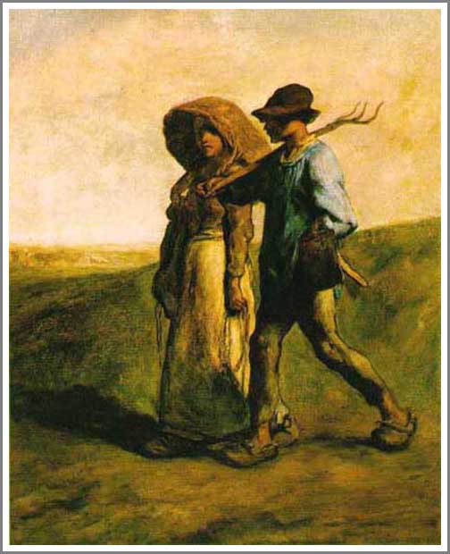 手描き 油絵 複製画 模写 フランソワ・ミレー「仕事に出かける人」 F20(72.7×60.6cm)サイズ 額付き 送料無料