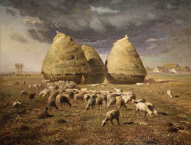 手描き 油絵 複製画 模写 フランソワ・ミレー「秋、積みわら」 F20(72.7×60.6cm)サイズ 額付き 送料無料