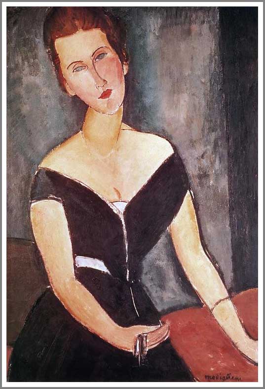 手描き 油絵 複製画 模写 アメデオ・モディリアーニ「ヴァン・ムイデン夫人の肖像」 F20(72.7×60.6cm)サイズ 額付き 送料無料
