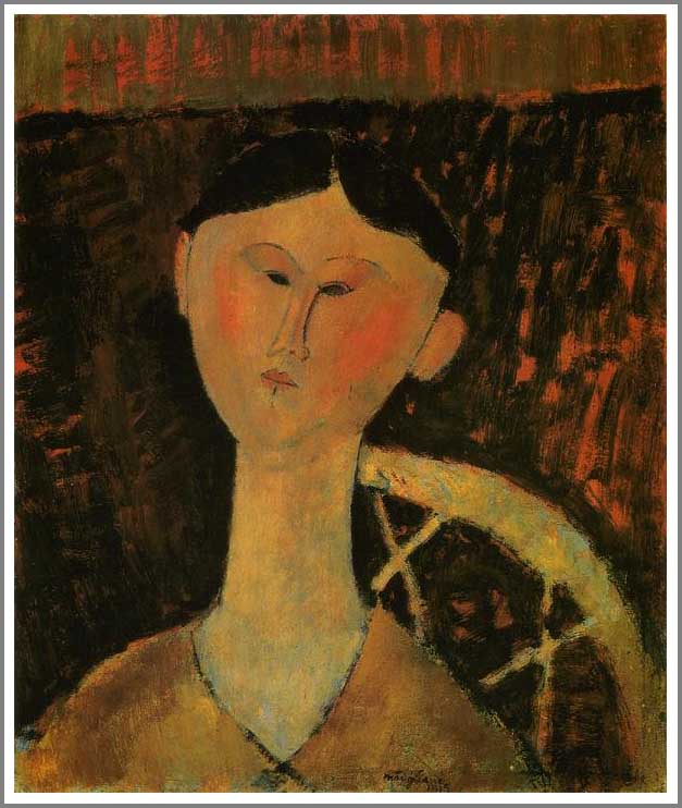 手描き 油絵 複製画 模写 アメデオ・モディリアーニ「ベアトリス・ヘイスティングの肖像」 F20(72.7×60.6cm)サイズ 額付き 送料無料