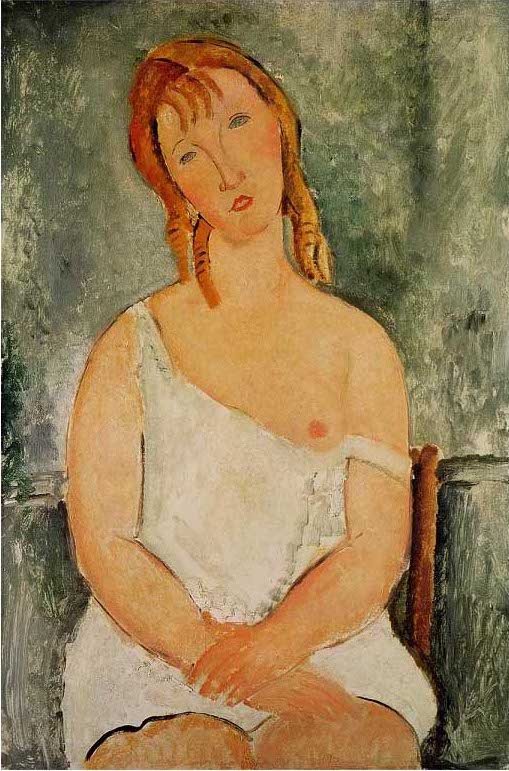 手描き 油絵 複製画 模写 アメデオ・モディリアーニ「シュミーズを着た赤い髪の若い女」 F20(72.7×60.6cm)サイズ 額付き 送料無料