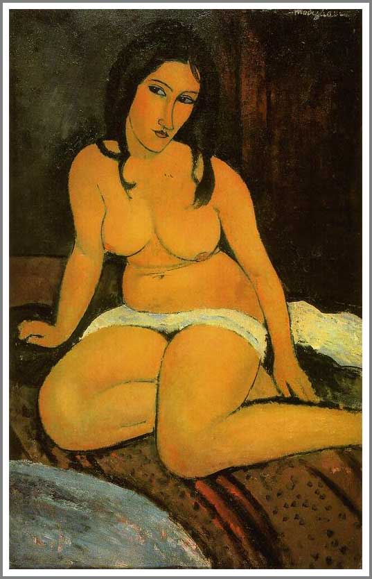 手描き 油絵 模写 複製画 アメデオ・モディリアーニ「うずくまる裸婦」 F12(60.6×50.0cm)サイズ 額付き 送料無料