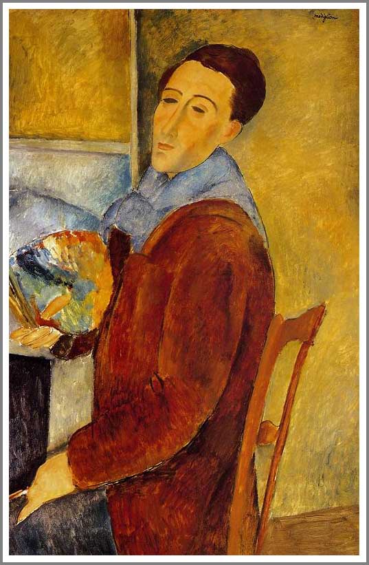 手描き 油絵 模写 複製画 アメデオ・モディリアーニ「自画像」 F15(65.2×53.0cm)サイズ プレゼント ギフト 贈り物 名画 オーダーメイド 額付き