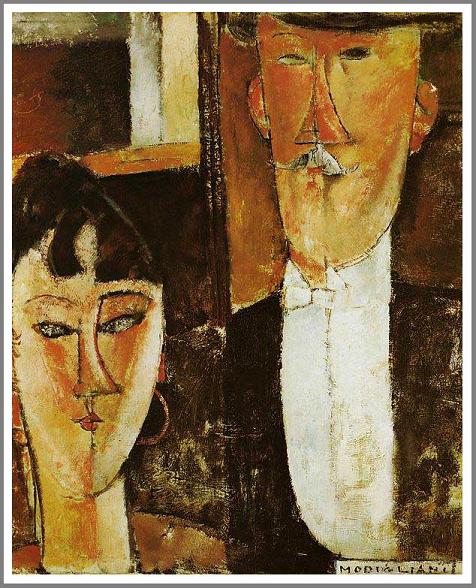 手描き 油絵 複製画 模写 アメデオ・モディリアーニ「新郎と新婦」 F20(72.7×60.6cm)サイズ 額付き 送料無料